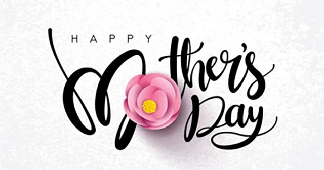 Mother's Day graphic text with a beautil rose in the center.