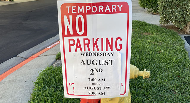 Notice for time duration of when vehicles cannot park