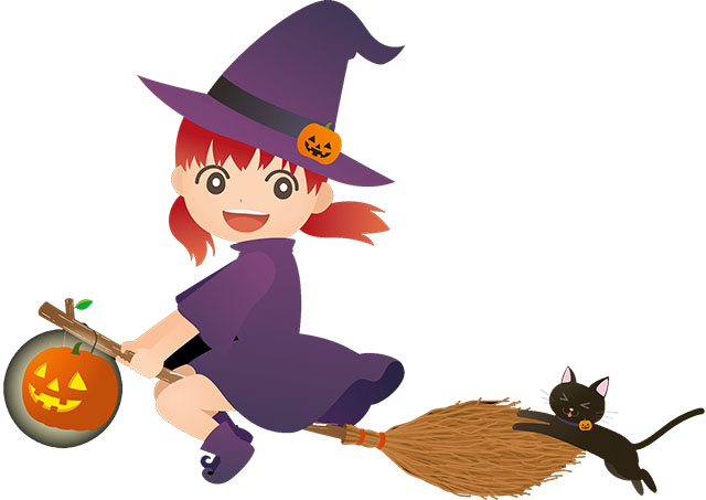 Halloween picture of witch riding her broom.